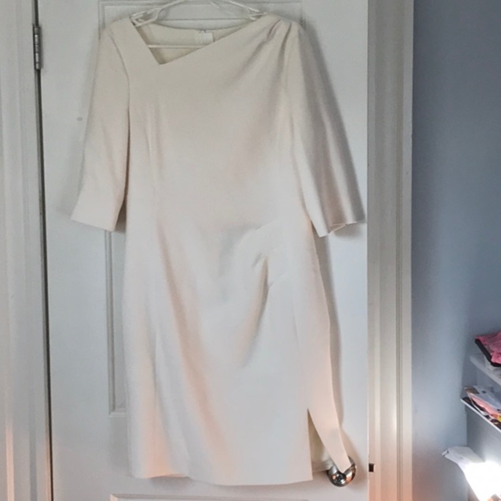 Cream LK Bennett asymmetrical neckline dress